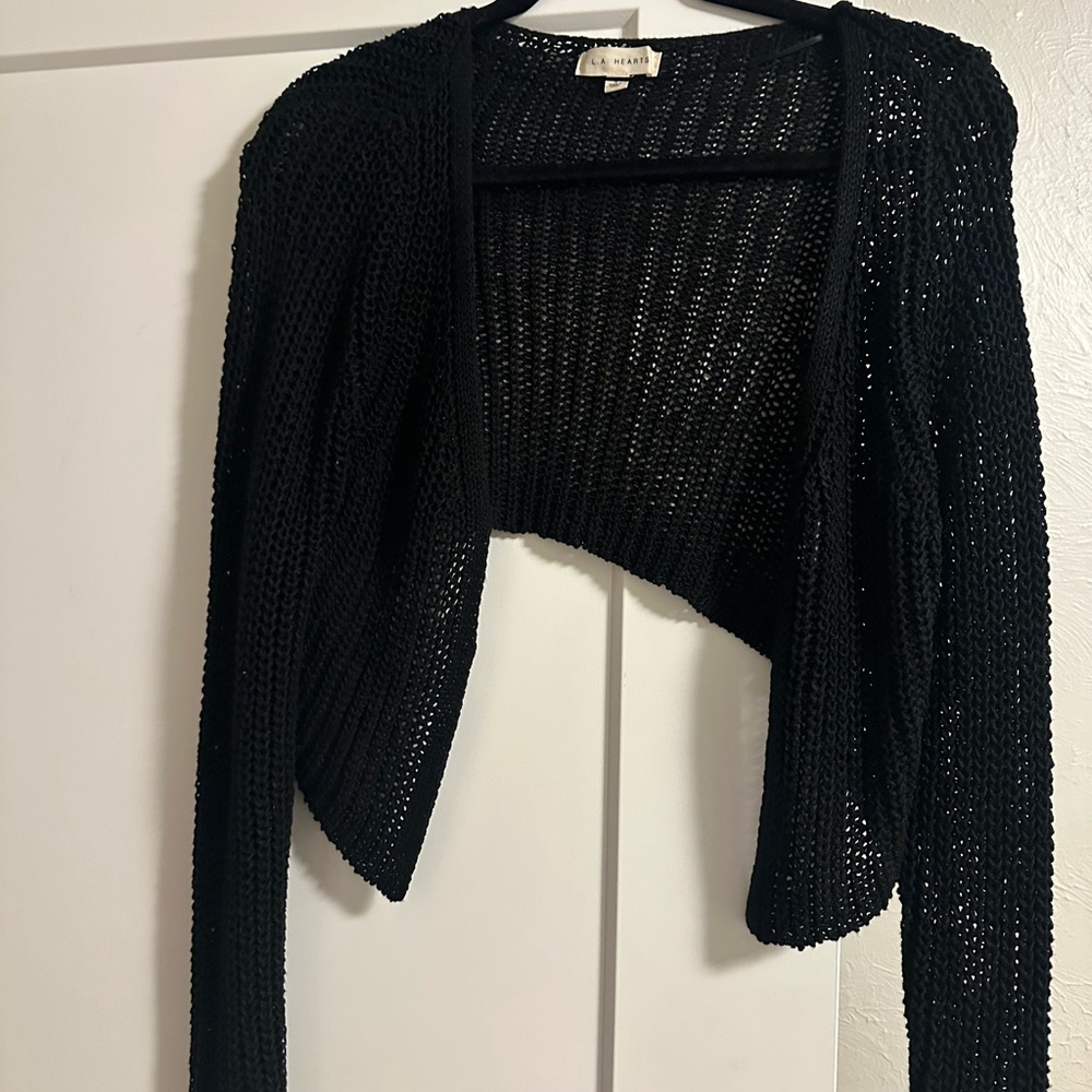 La Hearts Black Open-Knit Cardigan